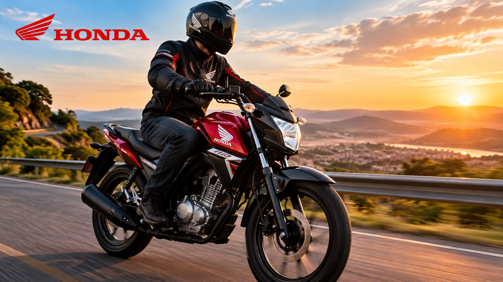 Motocicleta Honda vermelha em destaque, Consórcio Honda